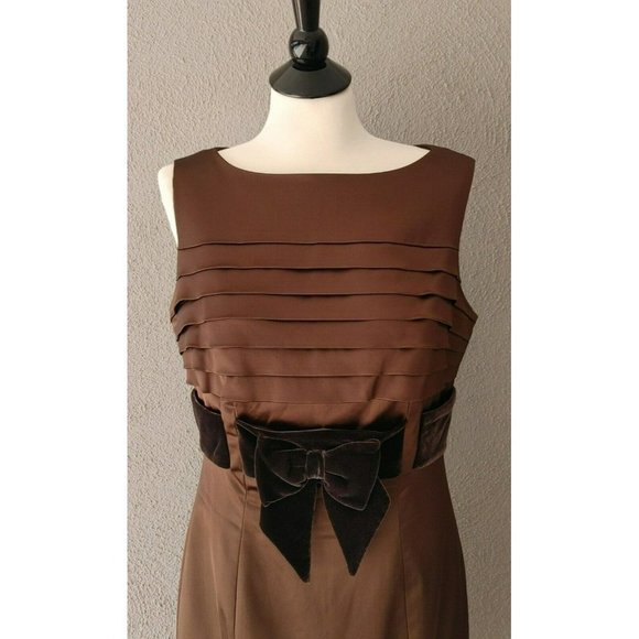 NWT Kay Unger Sleeveless Metallic Brown Cocktail Party Dress Satin Bow Size 12 - Picture 3 of 7